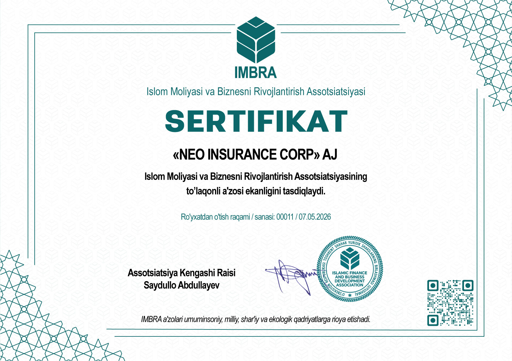 Member Certificate
